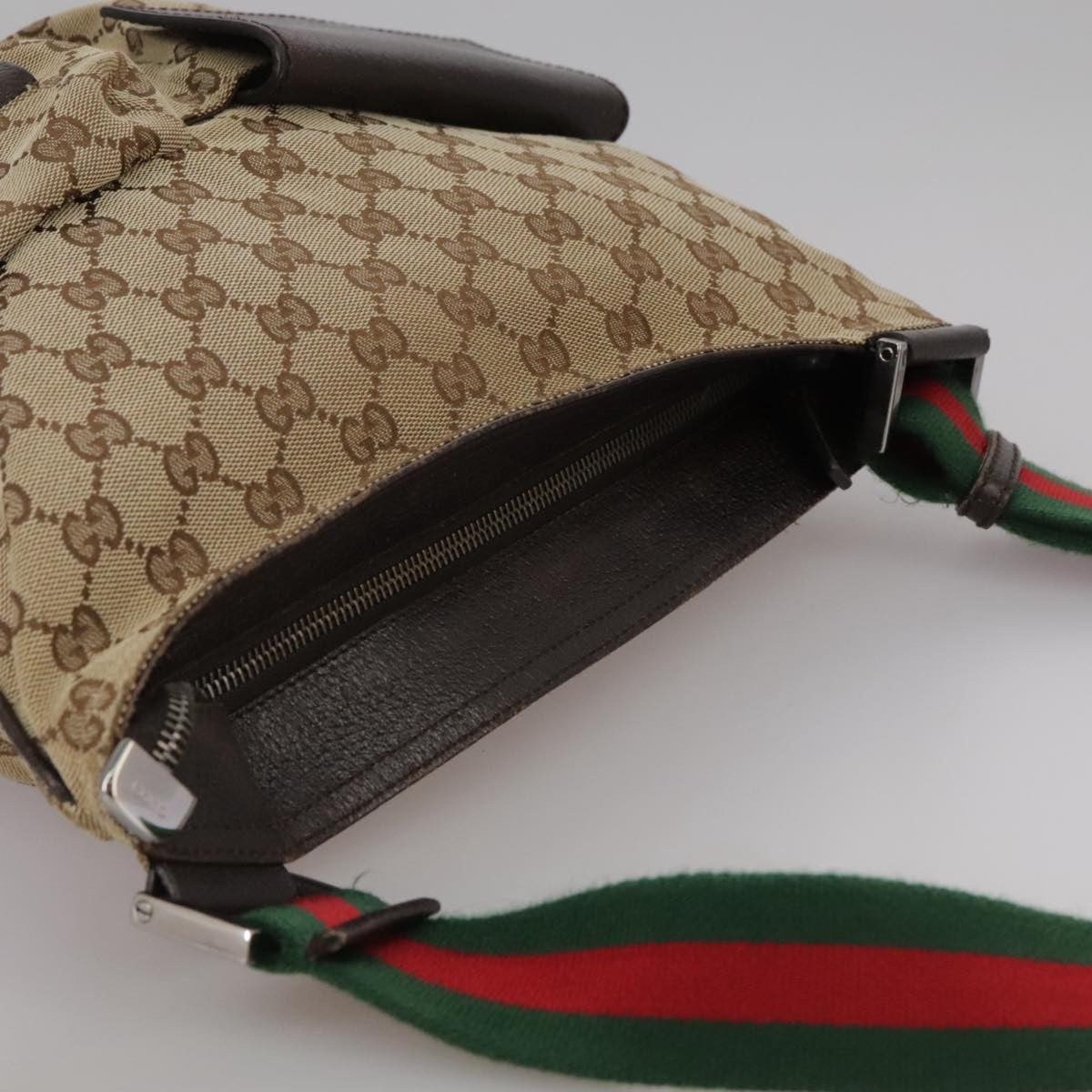 Gucci Double Pocket Web Messenger GG Canvas, Brown, Canvas, Shoulder Bag