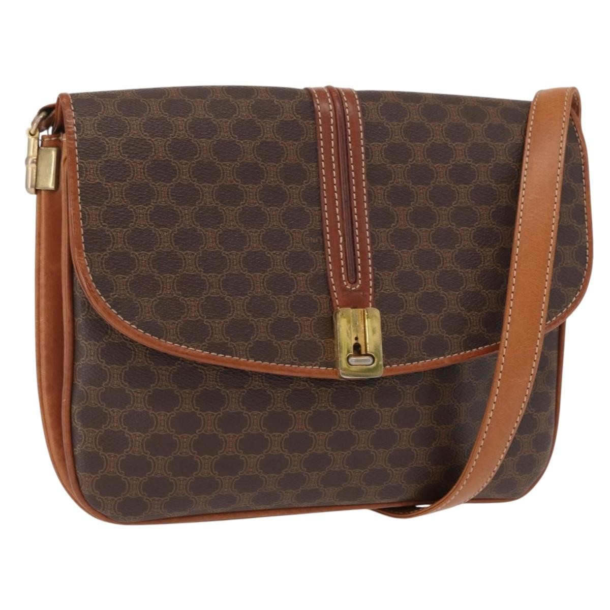 Celine Vintage Macadam Shoulder Bag Canvas, BROWN, CANVAS, Shoulder bag