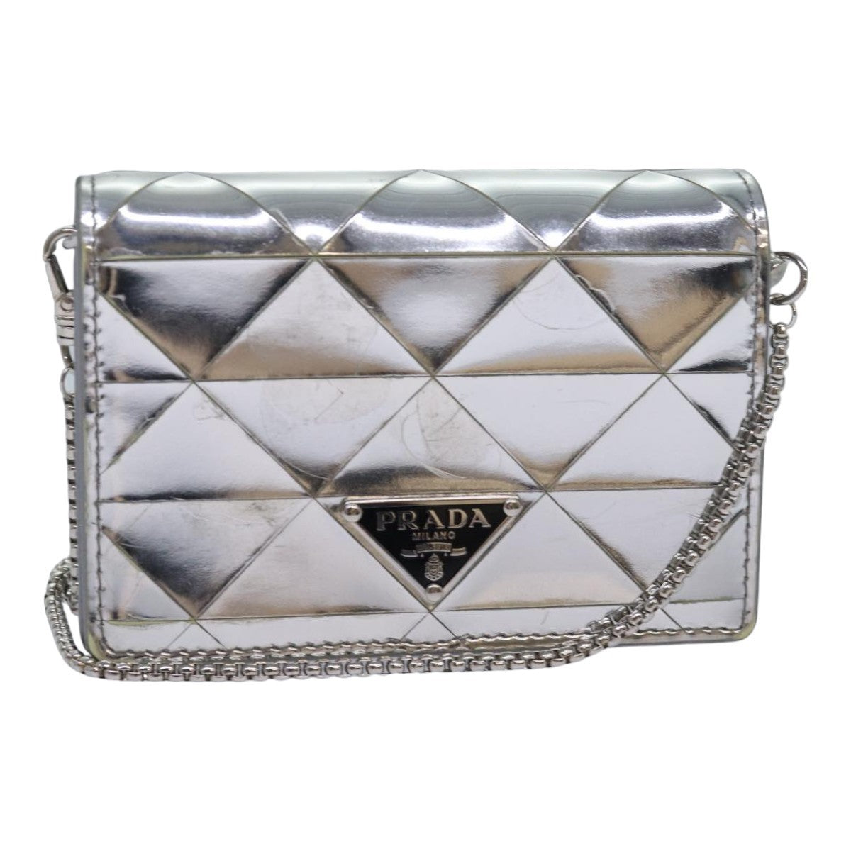 Prada Chain Wallet Embellished Leather, Silver, Leather, Wallet