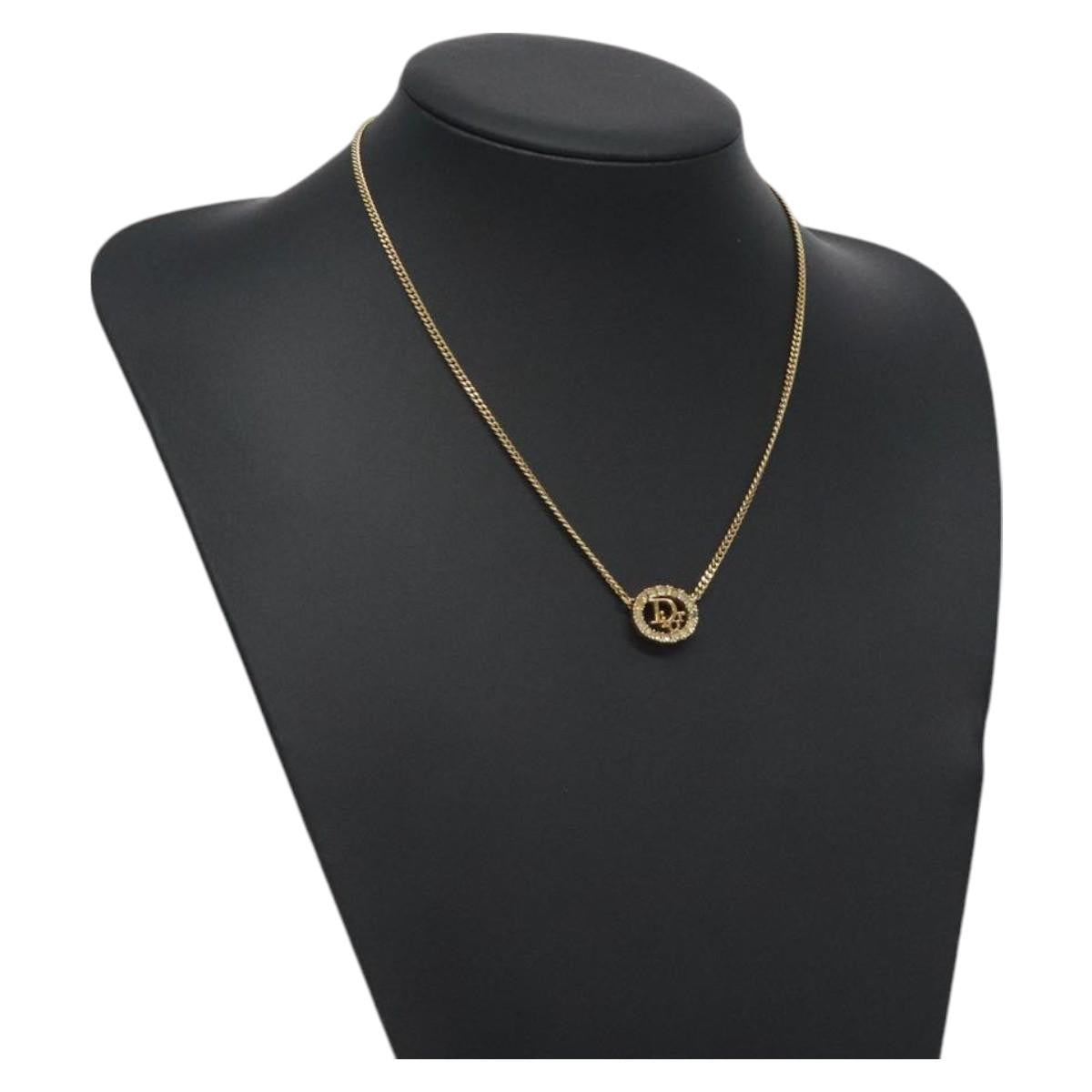 Christian Dior Vintage Logo Round Pendant Necklace Metal, GOLD, METAL, Necklace