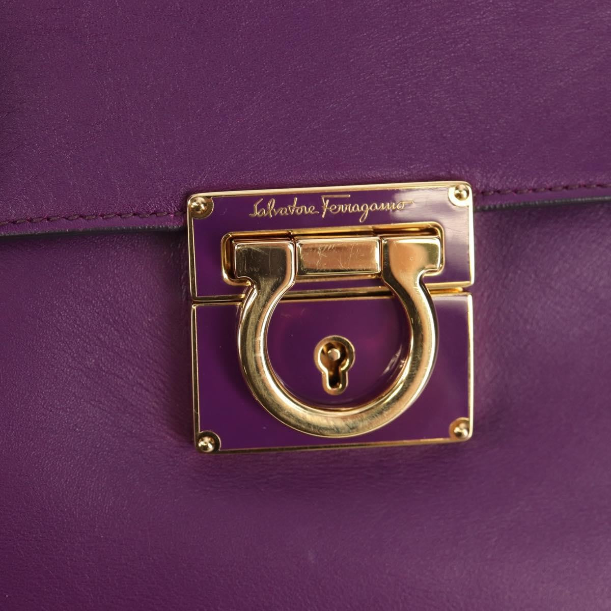 Salvatore Ferragamo Gancini Lock Flap Tote Leather, PURPLE, LEATHER, Handbag