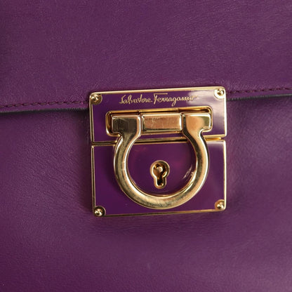 Salvatore Ferragamo Gancini Lock Flap Tote Leather, PURPLE, LEATHER, Handbag