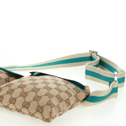 Gucci Vintage Double Belt Bag GG Canvas with Leather, Beige, Canvas, Shoulder Bag