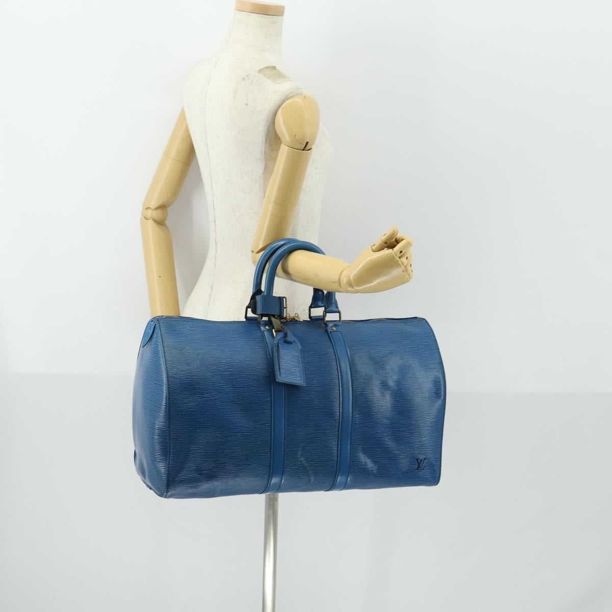 Louis Vuitton Keepall Bag Epi Leather, BLUE, LEATHER, Travel bag
