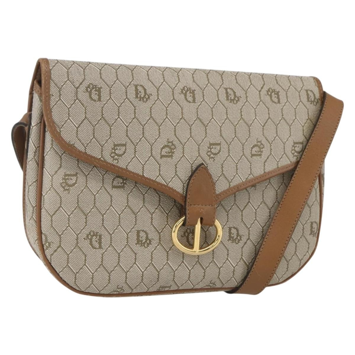 Christian Dior Vintage Honeycomb Shoulder Bag Canvas and Leather, BEIGE, CANVAS, Shoulder bag