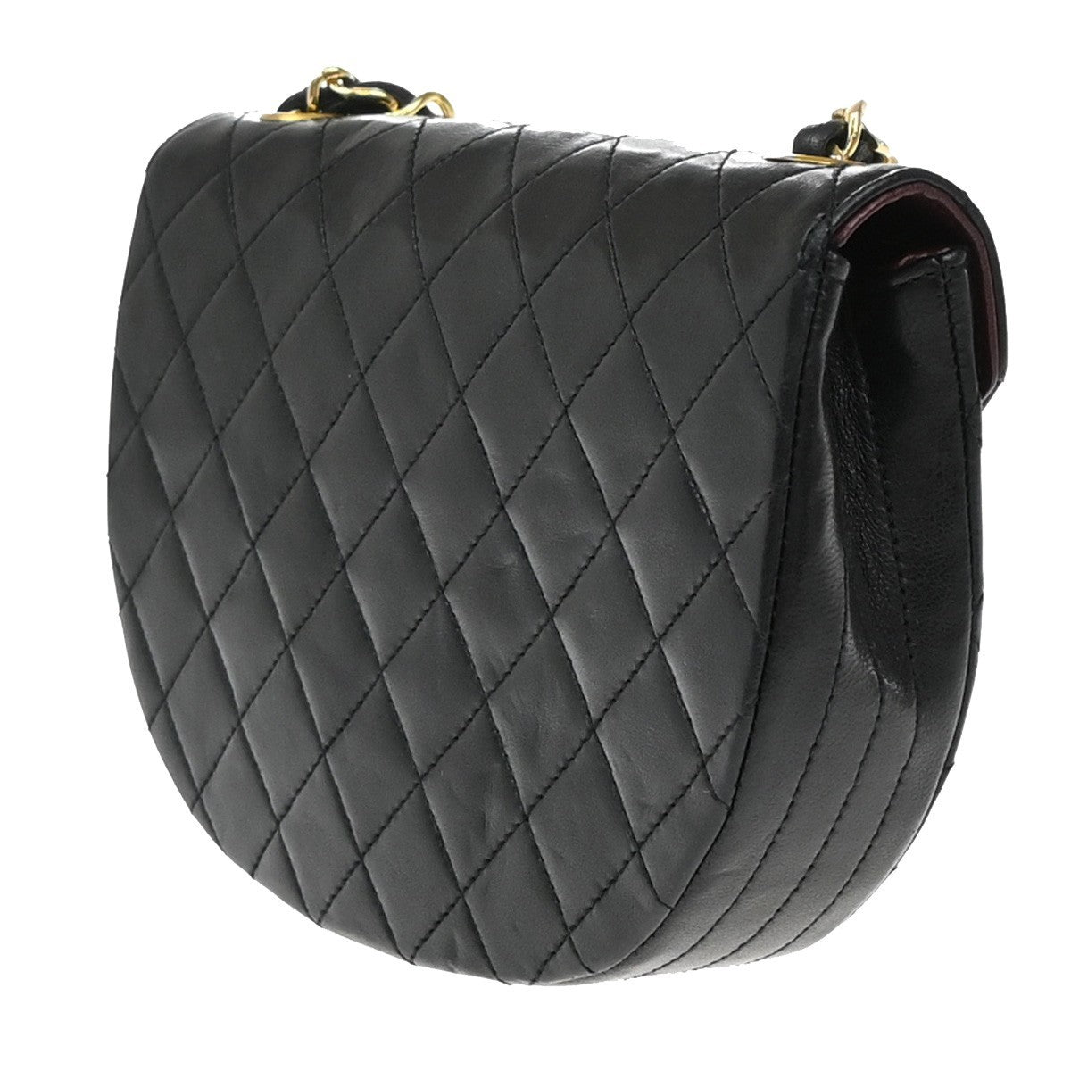 Chanel Vintage Half Moon Flap Bag Quilted lambskin, BLACK, LEATHER, Shoulder bag