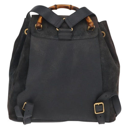 Gucci Vintage Bamboo Backpack Suede, NAVY, SUEDE, Backpack
