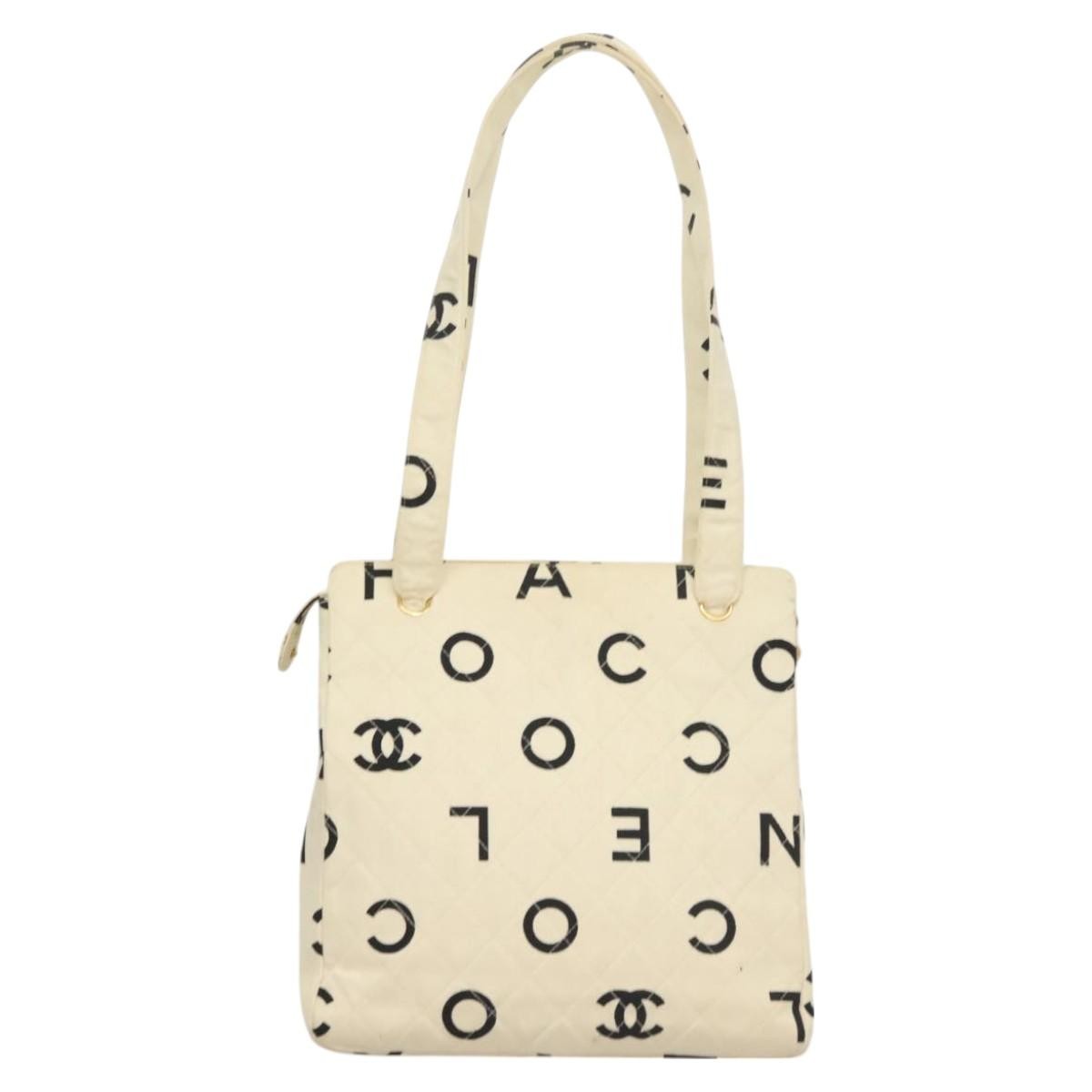 Chanel Vintage Coco Logo Zip Tote Quilted Printed Canvas, WHITE, CANVAS, Tote bag