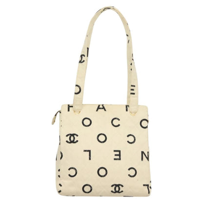 Chanel Vintage Coco Logo Zip Tote Quilted Printed Canvas, WHITE, CANVAS, Tote bag