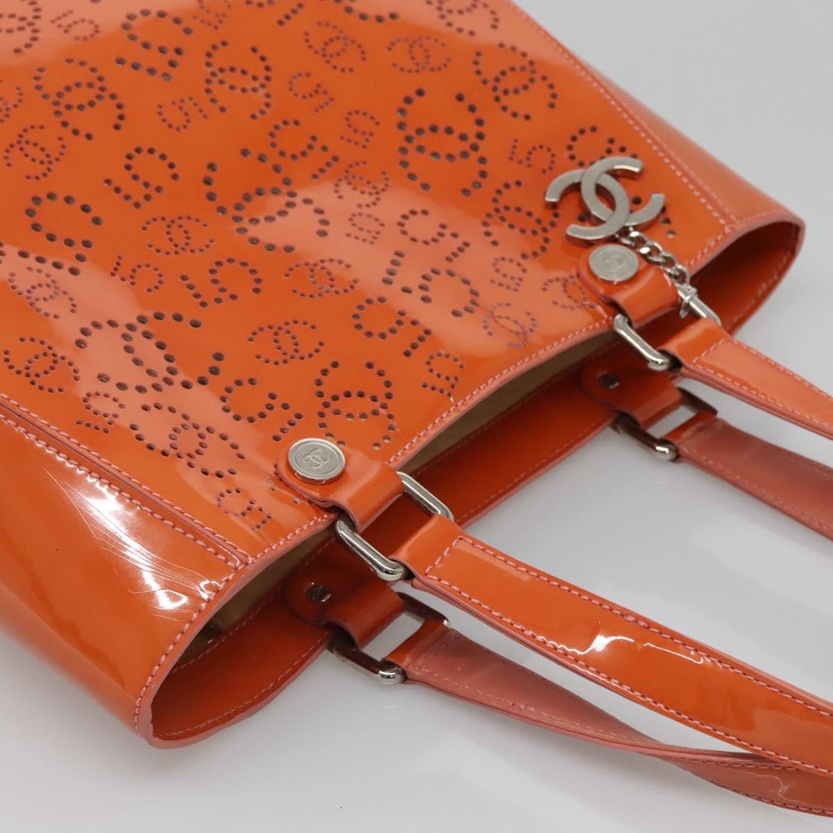 Chanel CC No.5 Shopping Tote Perforated Patent, Orange, Patent Leather, Tote Bag