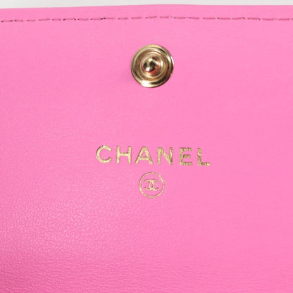Chanel 19 Flap Coin Purse With Chain Quilted Denim, PINK, CANVAS, Wallets