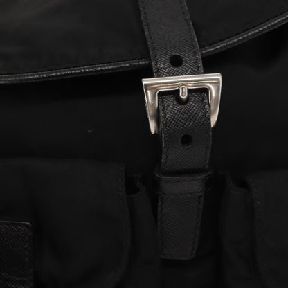 Prada Double Pocket Drawstring Shoulder Bag Tessuto, Black, Nylon, Shoulder Bag