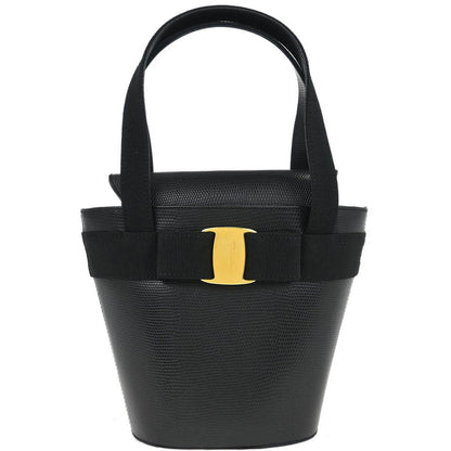 Salvatore Ferragamo Vara Bow Top Handle Bucket Bag Leather, BLACK, LEATHER, Handbag