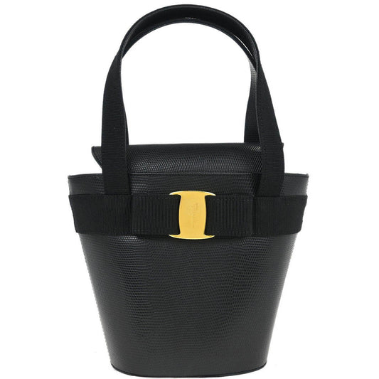 Salvatore Ferragamo Vara Bow Top Handle Bucket Bag Leather, BLACK, LEATHER, Handbag