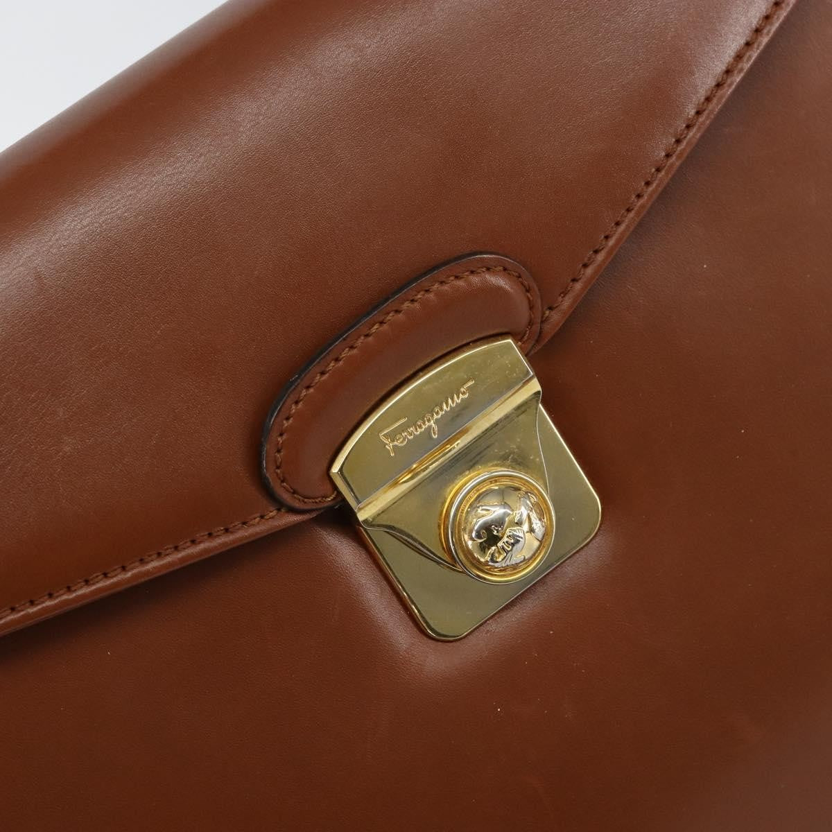 Salvatore Ferragamo Vintage Handbag Leather, BROWN, LEATHER, Handbag