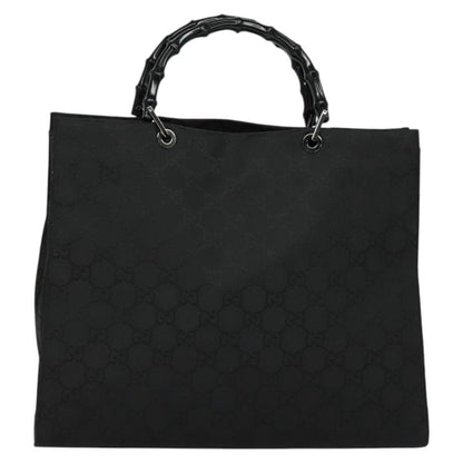 Gucci Vintage Bamboo Handle Tote GG Nylon, Black, Nylon, Tote Bag