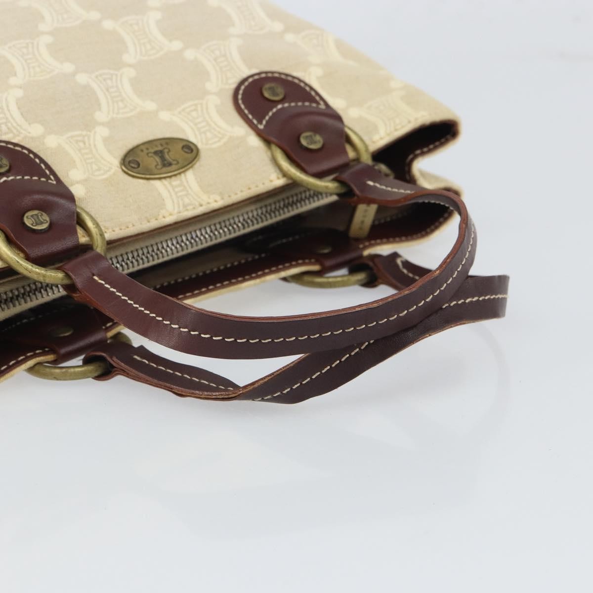 Celine Vintage Macadam Handbag Canvas and Leather, BEIGE, CANVAS, Handbag