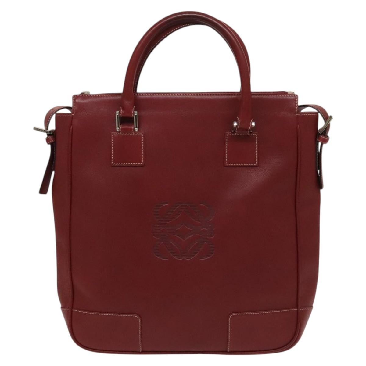 Loewe Vintage Anagram Tote Leather, Burgundy, Leather, Tote Bag