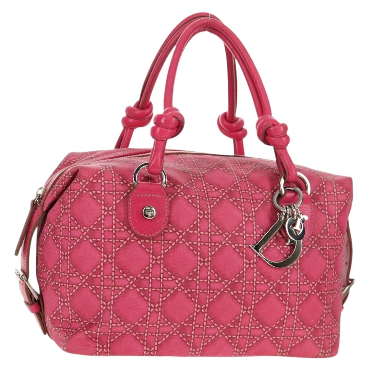 Christian Dior Cannage Handbag Canvas, PINK, CANVAS, Handbag