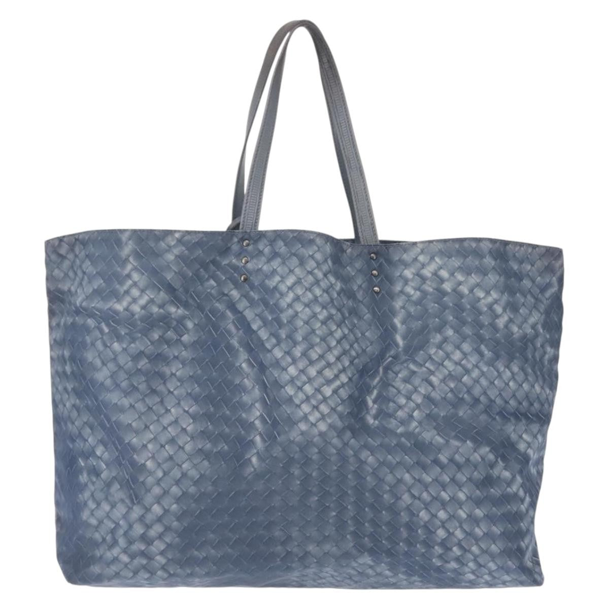 Bottega Veneta Intrecciolusion Tote Printed Nylon, BLUE, NYLON, Tote bag