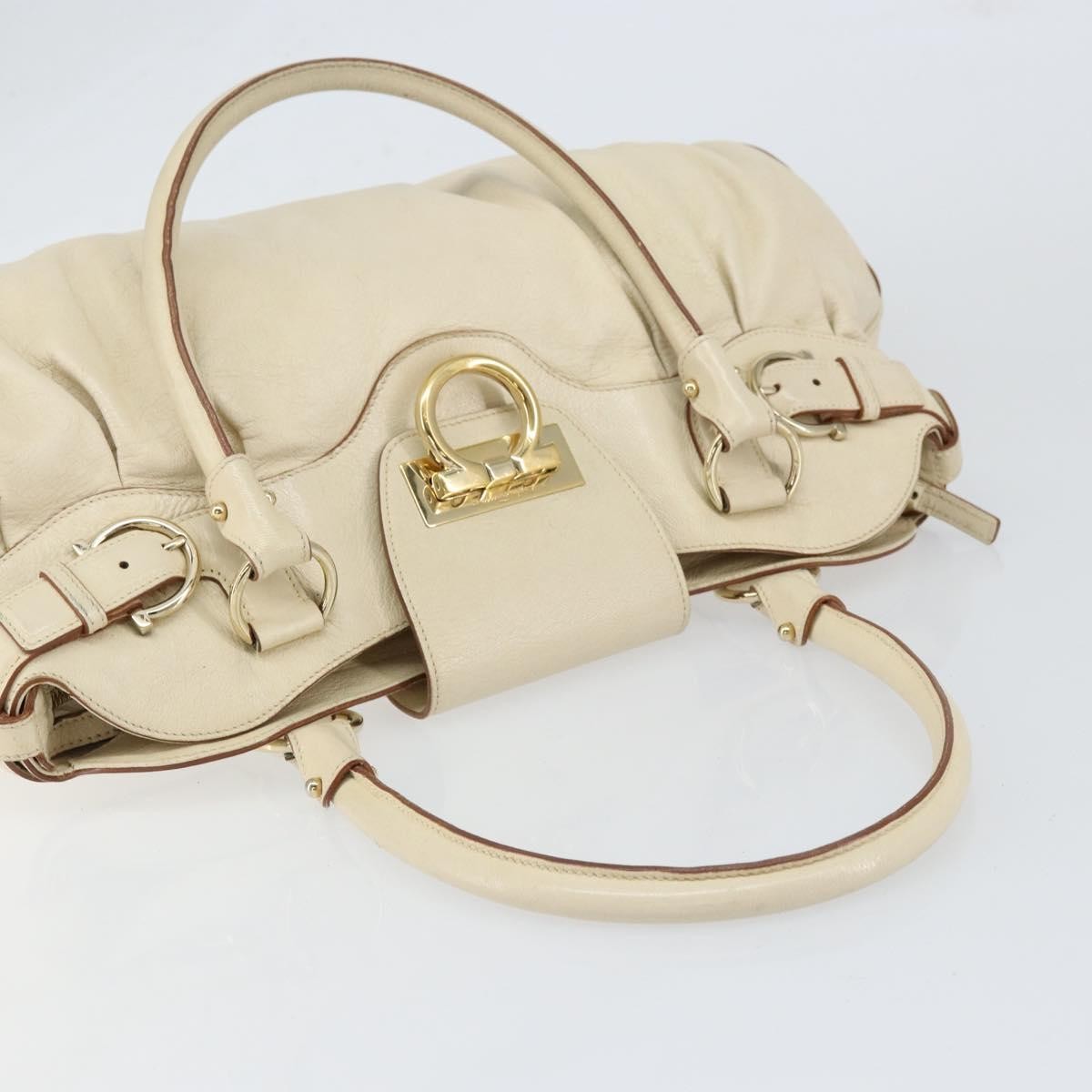 Salvatore Ferragamo Gancini handbag Leather, WHITE, LEATHER, Handbag