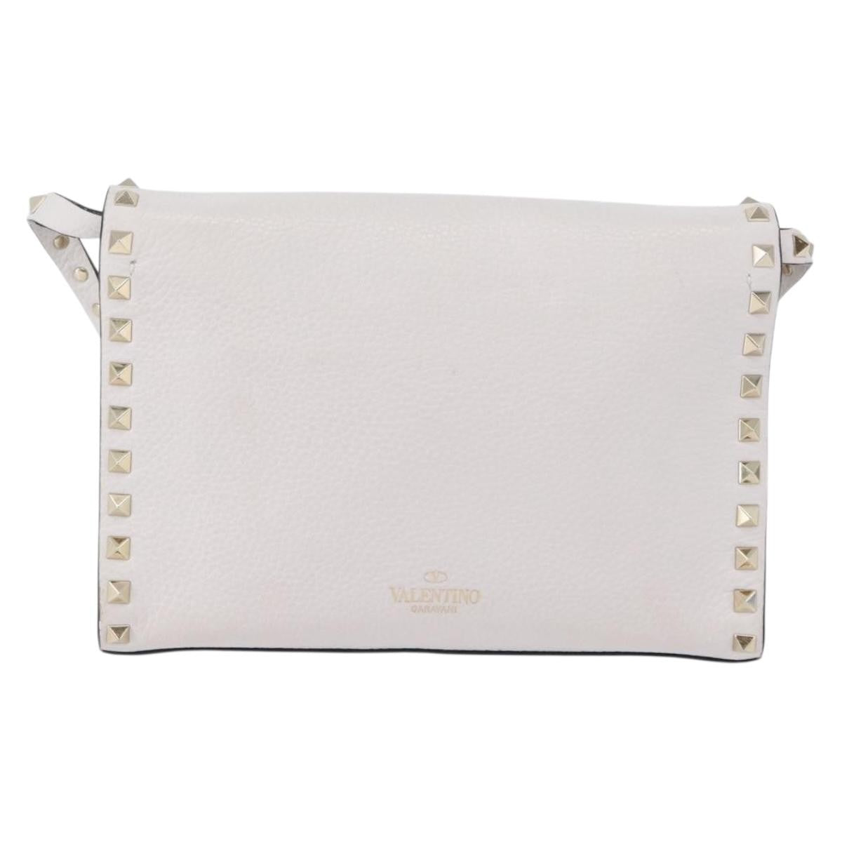 Valentino Garavani Rockstud Flip Lock Flap Bag Leather, WHITE, LEATHER, Shoulder bag