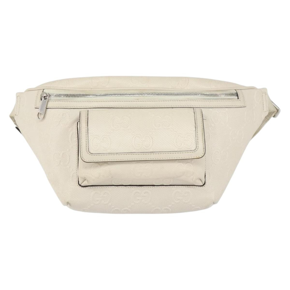 Gucci Front Pocket Belt Bag GG Embossed Perforated Leather, WHITE, LEATHER, Shoulder bag