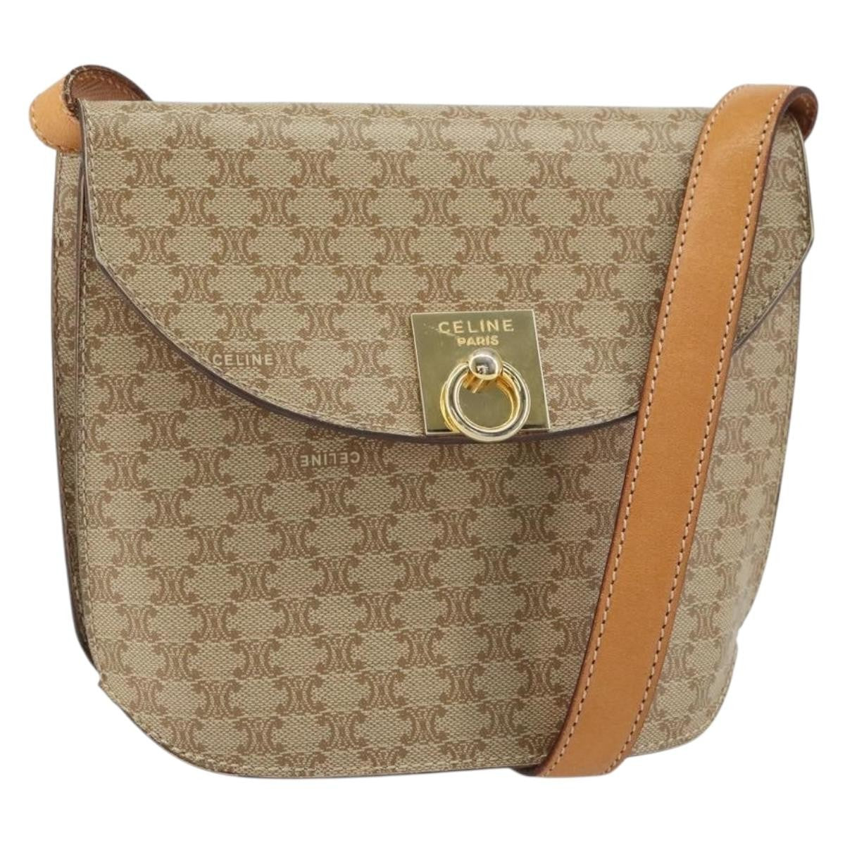 Celine Vintage Macadam Shoulder Bag Canvas, BEIGE, CANVAS, Shoulder bag