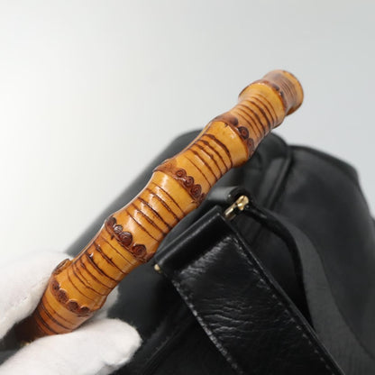 Gucci Vintage Bamboo Backpack Leather, BLACK, LEATHER, Backpack