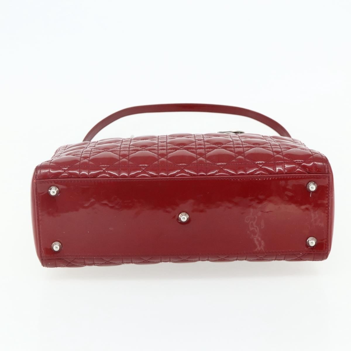 Christian Dior Lady Dior Bag Cannage Quilt Patent, Red, Patent Leather, Handbag
