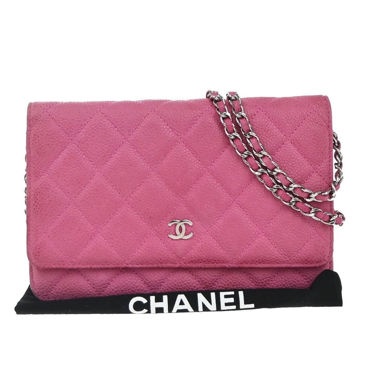 Chanel Wallet on Chain Quilted Grained Calfskin, PINK, LEATHER, Clutche & pouche