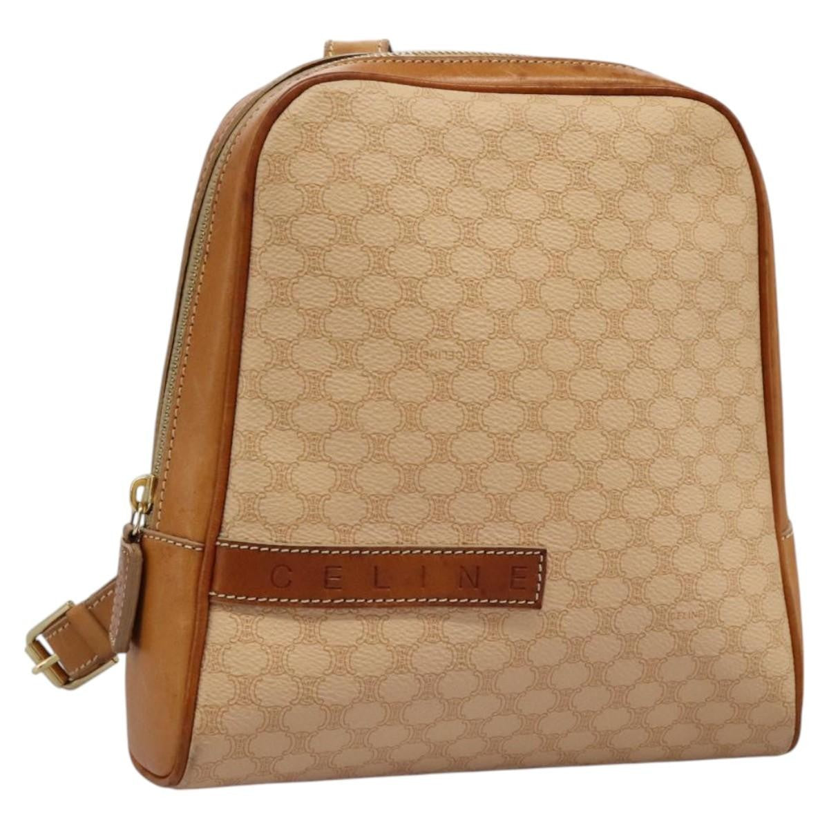 Celine Vintage Macadam Backpack Canvas and Leather, BEIGE, CANVAS, Backpack