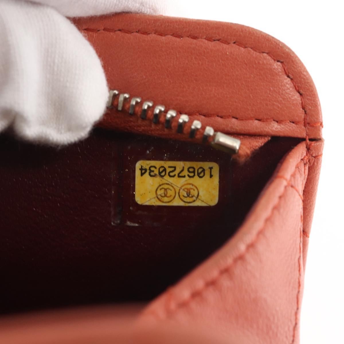 Chanel Classic Double Pocket Zip Pouch Quilted Lambskin, ORANGE, LEATHER, Clutche & pouche