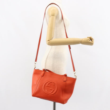 Gucci Soho Convertible Top Handle Bag Leather, ORANGE, LEATHER, Handbag