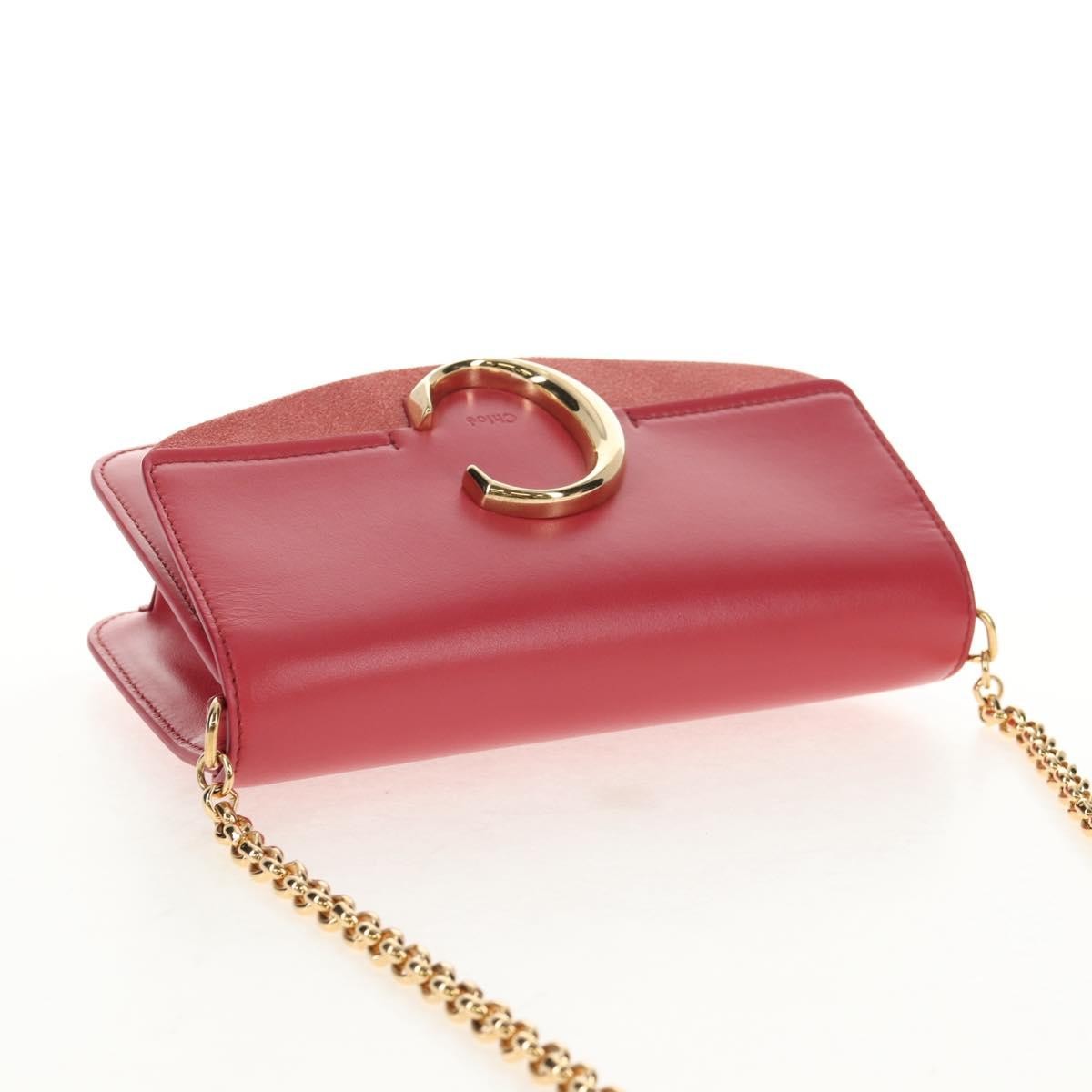 Chloe C Chain Clutch Leather, PINK, LEATHER, Clutche & pouche