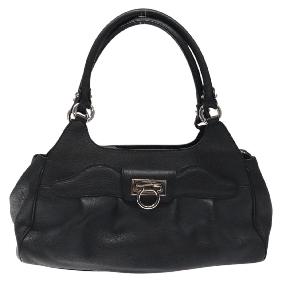 Salvatore Ferragamo Gancini handbag Leather, BLACK, LEATHER, Handbag