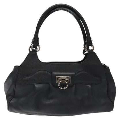 Salvatore Ferragamo Gancini handbag Leather, BLACK, LEATHER, Handbag