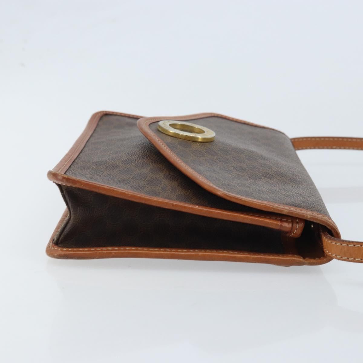 Celine Vintage Macadam Circle Logo Shoulder Bag Canvas and Leather, Brown, Canvas, Shoulder Bag