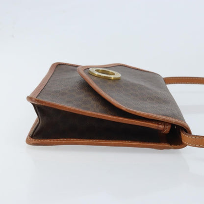 Celine Vintage Macadam Circle Logo Shoulder Bag Canvas and Leather, Brown, Canvas, Shoulder Bag