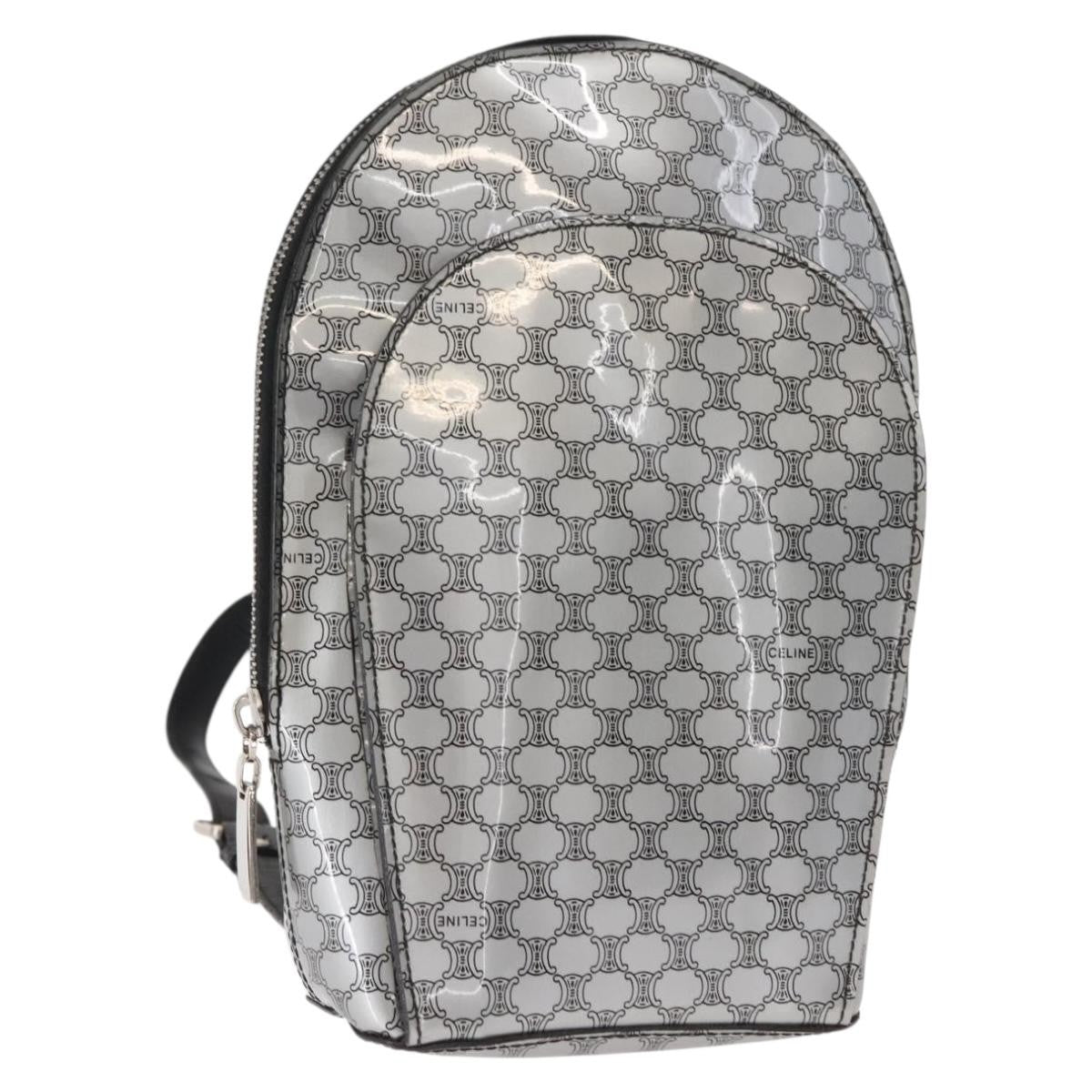 Celine Vintage Macadam Backpack Canvas and Leather, SILVER, PVC, Backpack
