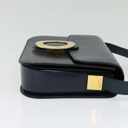 Celine Circle logo Leather, NAVY, LEATHER, Shoulder bag