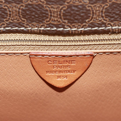 Celine Vintage Macadam Circle Logo Shoulder Bag Canvas and Leather, BROWN, CANVAS, Shoulder bag