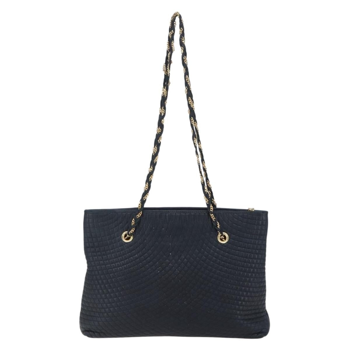Bally Vintage Chain Shoulder Bag Quilted Leather, Navy, Leather, Shoulder Bag