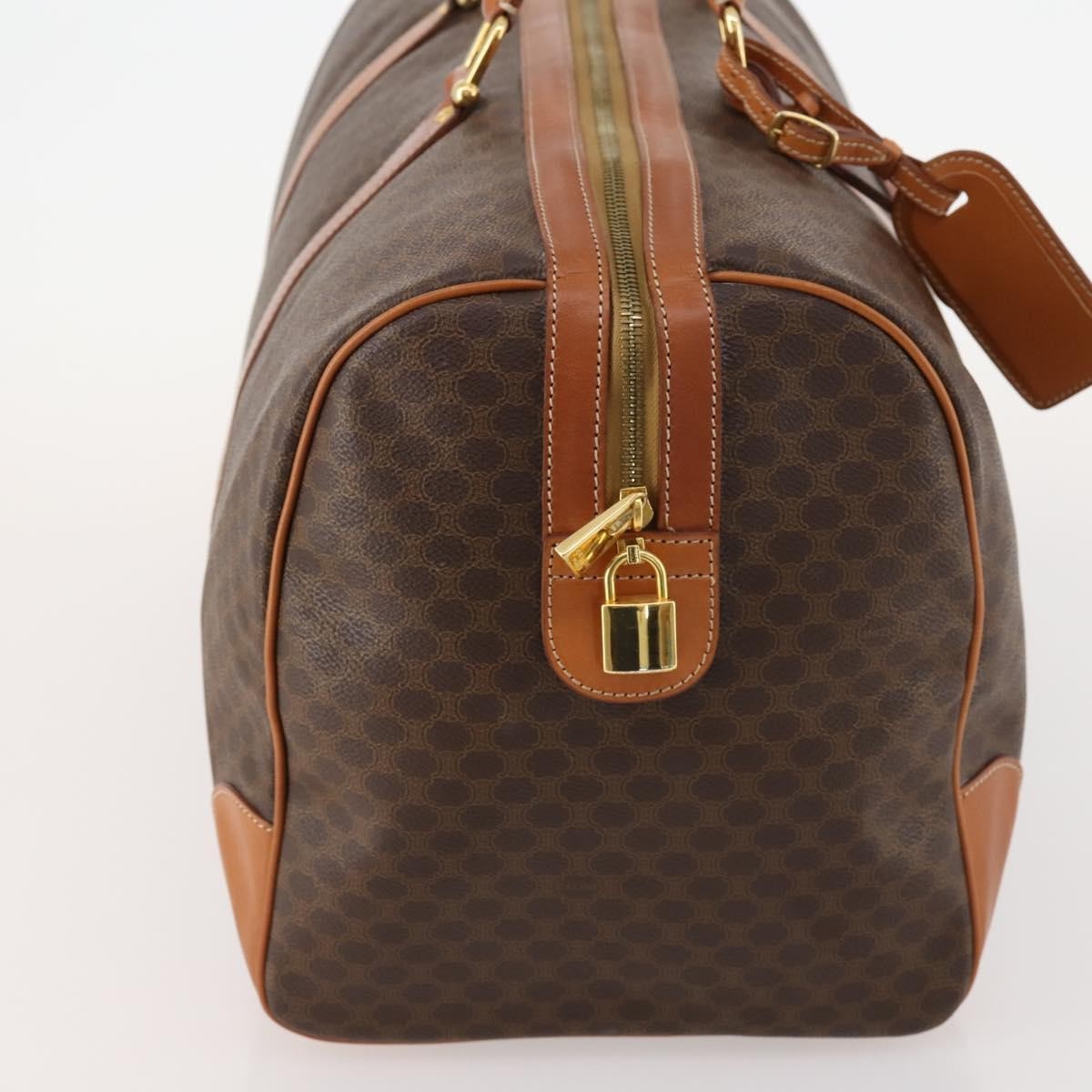 Celine Vintage Duffle Bag Canvas and Leather, Brown, Canvas, Travel Bag