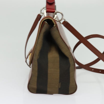 Fendi Silvana Bag Leather with Pequin Canvas, BROWN, LEATHER, Shoulder bag