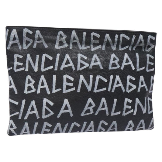 Balenciaga Graffiti Pouch Leather, BLACK, LEATHER, Clutche & pouche