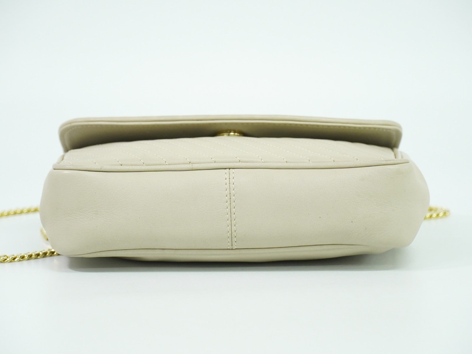 Celine Vintage Flap Shoulder Bag Quilted Leather, BEIGE, LEATHER, Shoulder bag