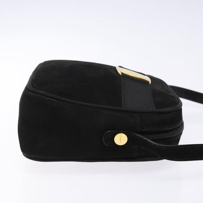 Salvatore Ferragamo Vala Shoulder Bag Suede, BLACK, SUEDE, Shoulder bag
