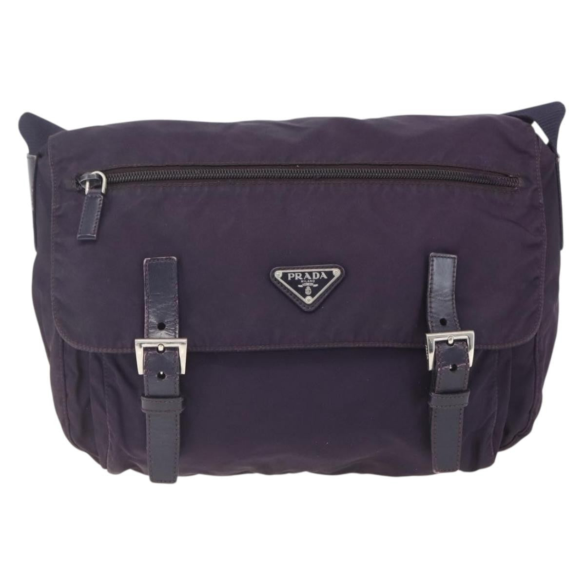 Prada Double Buckle Flap Messenger Bag Tessuto, PURPLE, NYLON, Shoulder bag