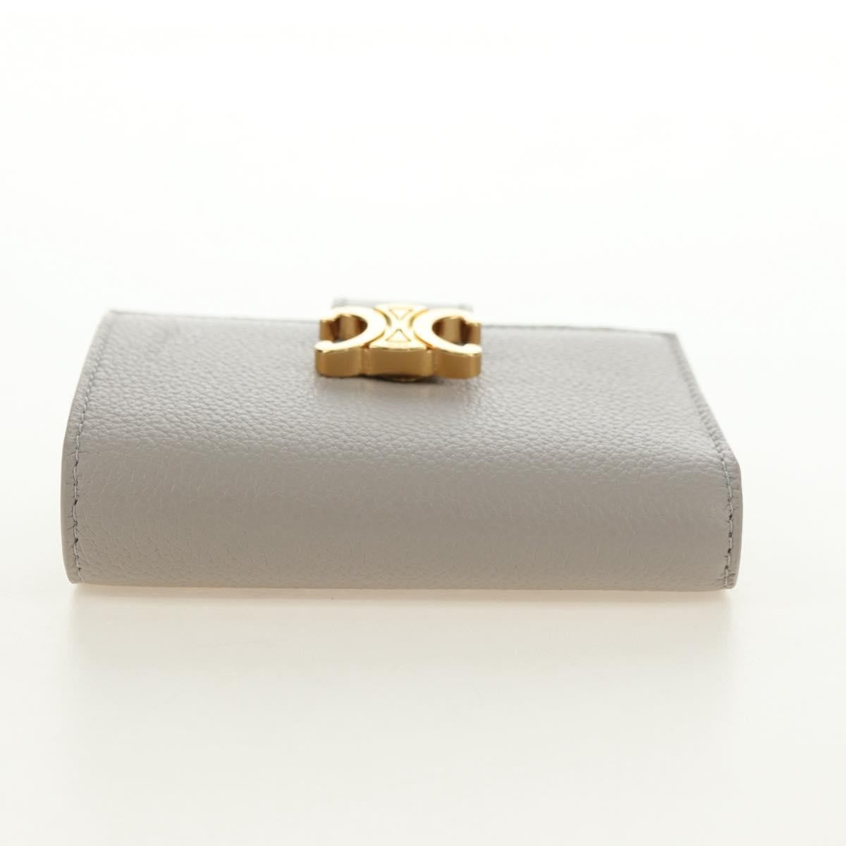 Celine Triomphe Trifold Wallet Leather, Beige, Leather, Wallet